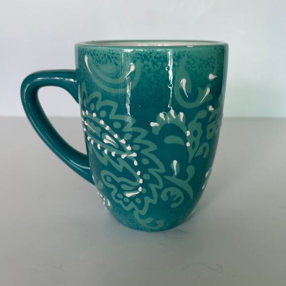 Laurie Gates Other - Laurie Gates Blue Hand Painted Paisley Stoneware Mug 14 oz 4.75 Tall